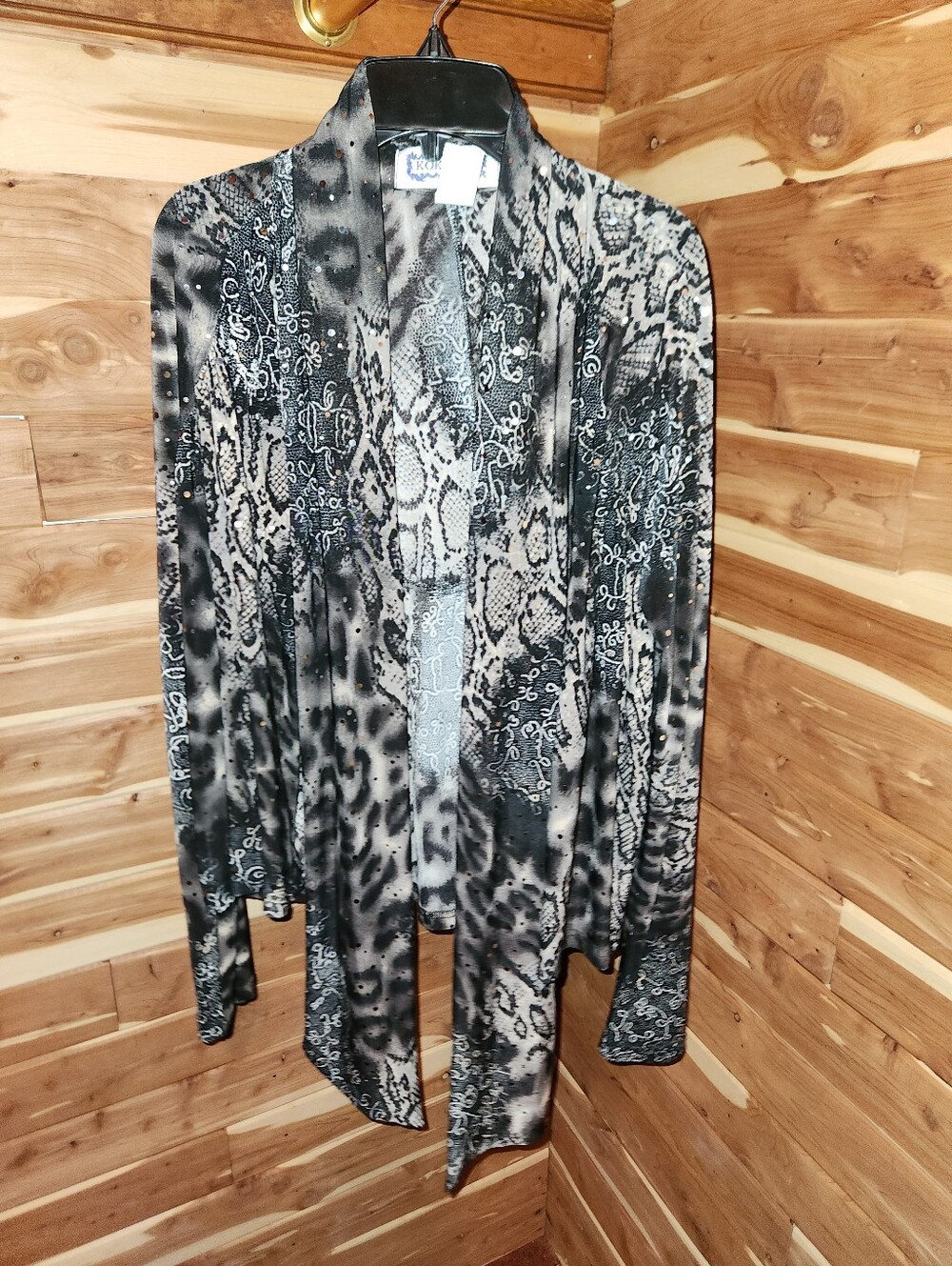 Vintage 90s Kokomo Unlimited Black & Gray Animal-Print Duster Cardigan